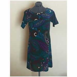 Banana Republic 100% Silk Green Paisley Shift Dress Size XS